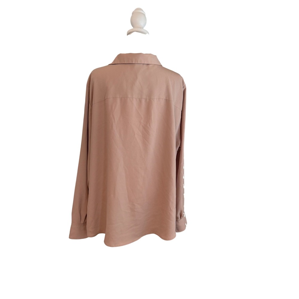 HM Womens XXL Mauve Tan Button Down Blouse Long Sleeve Collared Shirt 0762846 2 - Picture 2 of 5